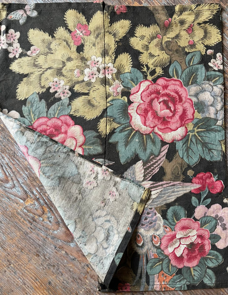 Antique Chintz with Flowers and Exotic Bird: Early 20th Century Europe