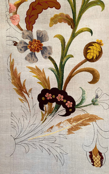 Antique Needlepoint Tapestry Embroidery Panel Unfinished: C1900 Britain