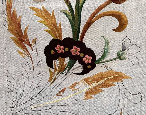 Antique Needlepoint Tapestry Embroidery Panel Unfinished: C1900 Britain