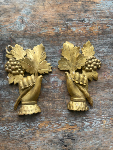 Pair Gilded Hands Holding Grape Vines: C18th France