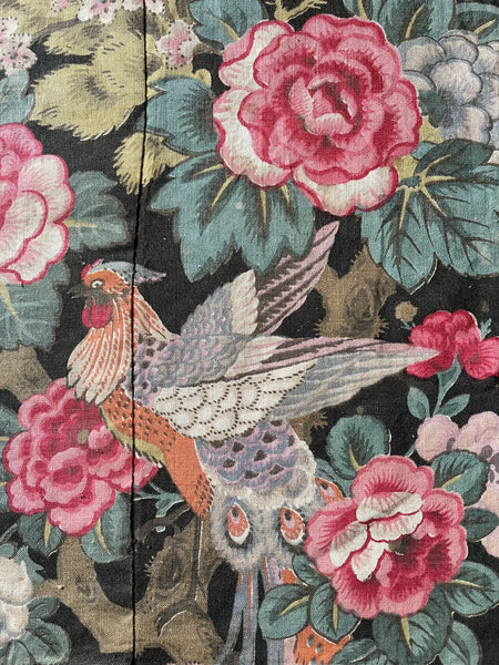 Antique Chintz with Flowers and Exotic Bird: Early 20th Century Europe