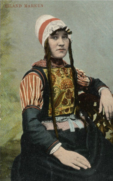 Rare Antique Block Printed Panel with Trees & Foliage Traditionally Worn as Dress Front: early C19th Marken, Holland