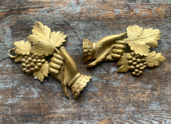Pair Gilded Hands Holding Grape Vines: C18th France
