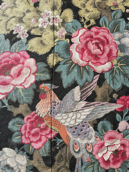 Antique Chintz with Flowers and Exotic Bird: Early 20th Century Europe