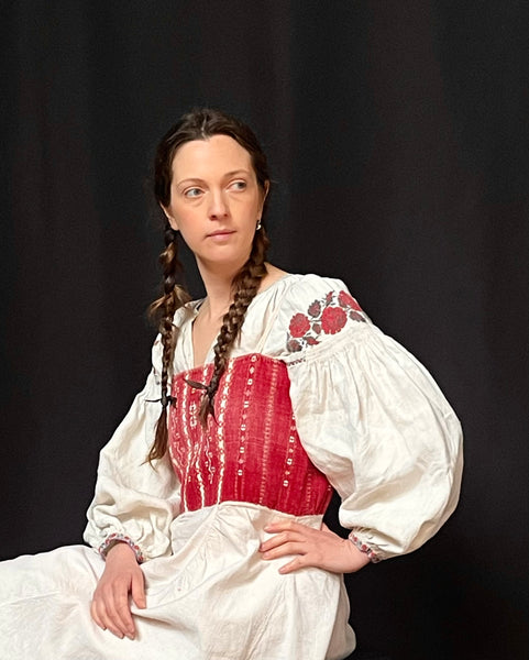 Antique Folk Costume Dress with Handwoven Bodice: C20th Slovakia