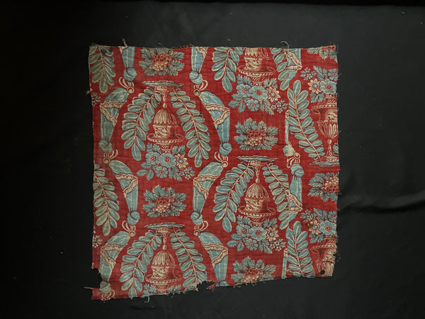 Antique Block Print with Urns of Flowers & Drapery: C18th France