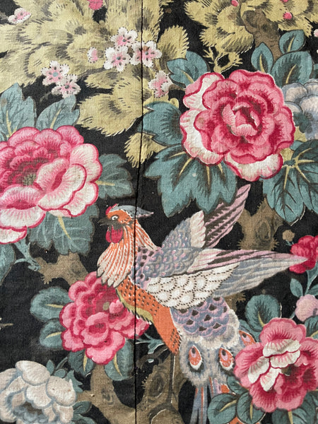 Antique Chintz with Flowers and Exotic Bird: Early 20th Century Europe