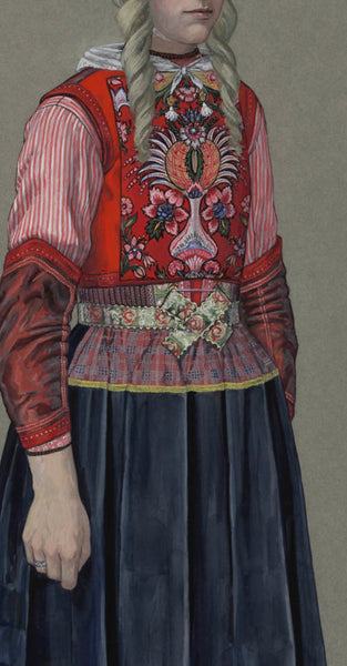 Rare Antique Block Printed Panel with Trees & Foliage Traditionally Worn as Dress Front: early C19th Marken, Holland