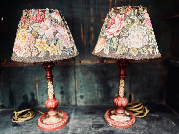 Antique Bespoke Needlepoint Tapestry Embroidered Floral Lampshade: C19th Britain