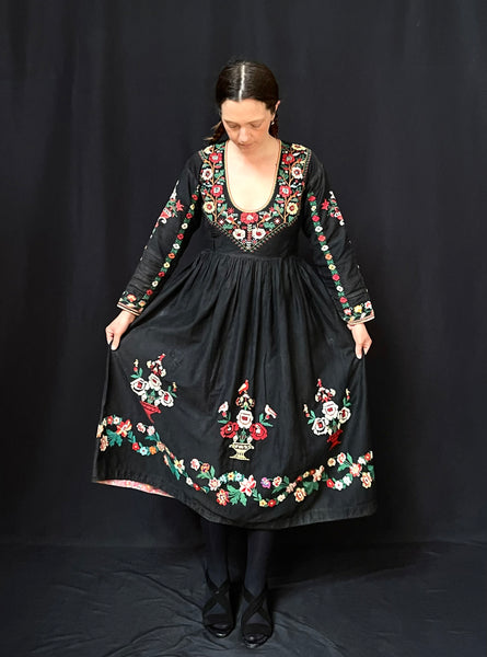 Antique Folk Costume Dress with Traditional Tree of Life Embroidery: C1910 Greek Islands