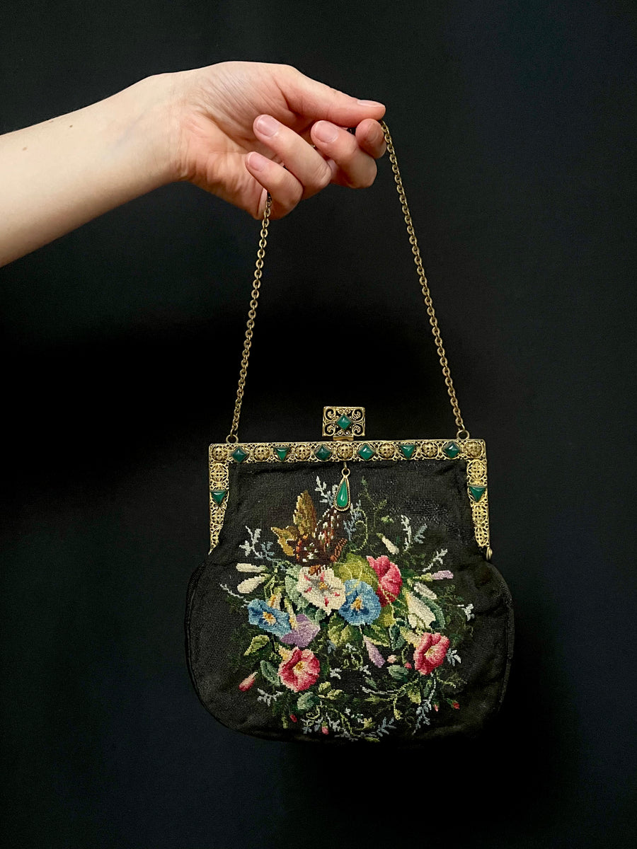 Petit Point Handbags Antique Tapestry Purses Embroidered Bags