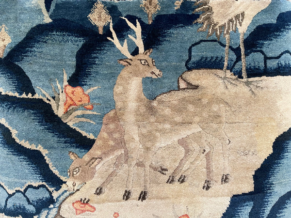 Art Deco Carpet Fragment with Grazing Deer : C1920 China
