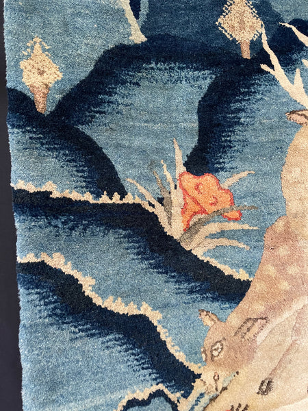 Art Deco Carpet Fragment with Grazing Deer : C1920 China