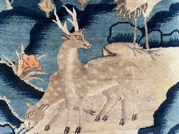 Art Deco Carpet Fragment with Grazing Deer : C1920 China