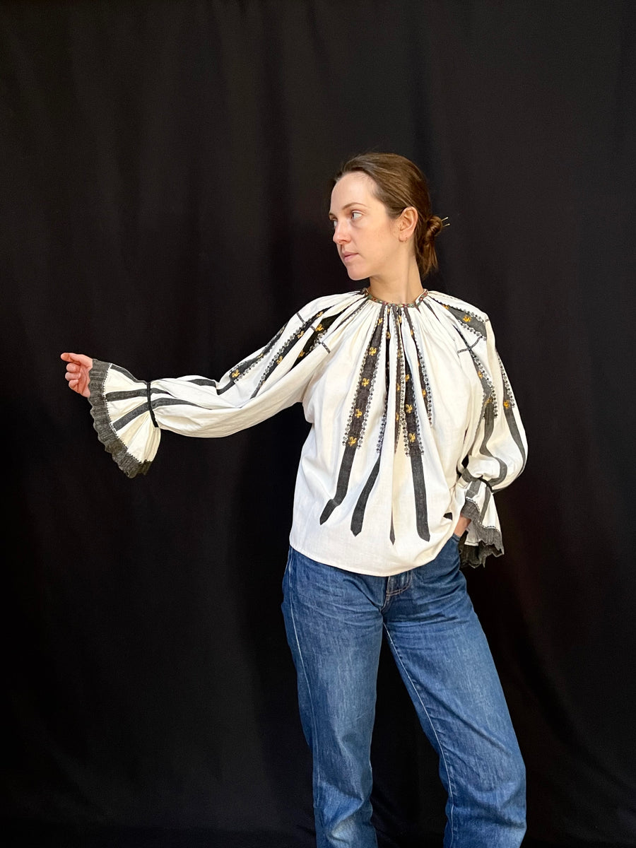 Blue and White Silk Embroidered Blouse: C1930s Hungary – Hannah Whyman