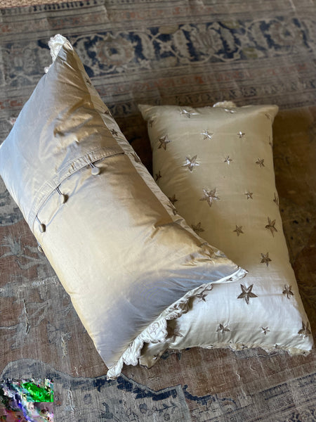 Bespoke Silk Satin embroidered Ottoman pillow: 19th Century Asia