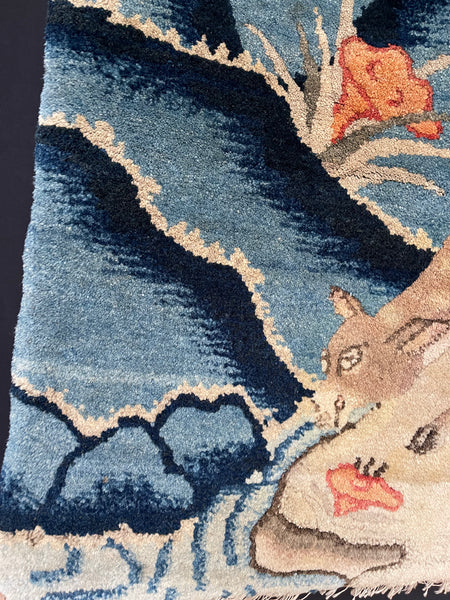 Art Deco Carpet Fragment with Grazing Deer : C1920 China