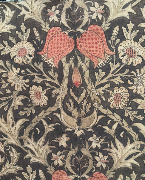 Antique Arts & Crafts Block Printed Panel with Snakes Head Fritillery: C19th Britain