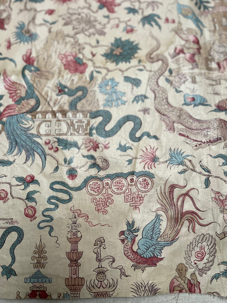 Panel of Georgian Glazed Chintz with Dragons and Exotic Creatures: C1800 England