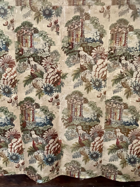 Antique Huguenot Silk Brocade with Architectural Elements and Dogs: C18th Spitalfields, London