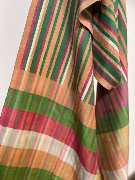 Antique Handwoven Silk Shawl Collectable Wrap Striped Silk Stole Dupatta: C20th Northern India