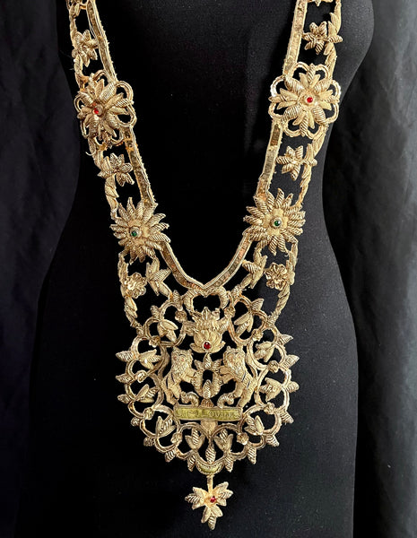 Antique Anglo India Zardozi Embroidered Heraldic Ceremonial Garland Necklace: C19th India