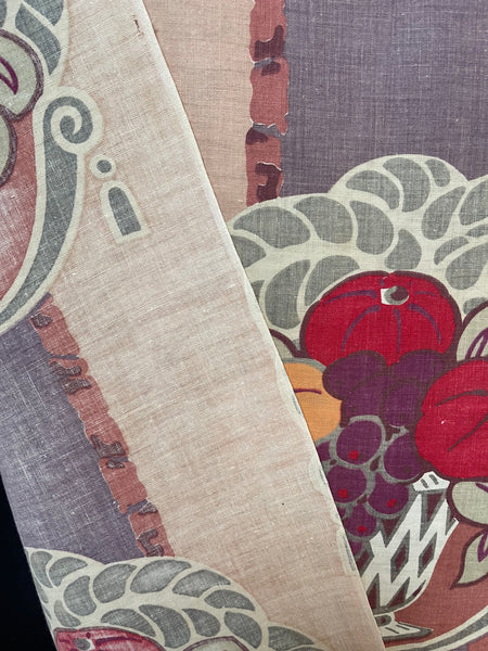 Pair Original Antique Art Deco Printed Curtain Panels: C1920s France