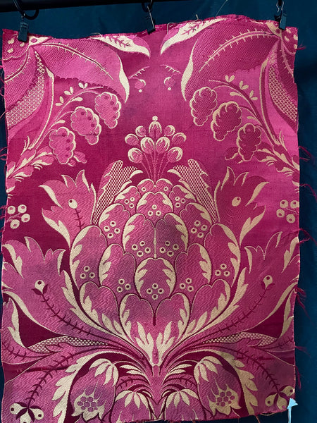 Antique Silk Brocade Panel in Pinky Reds & Gold: C19th France