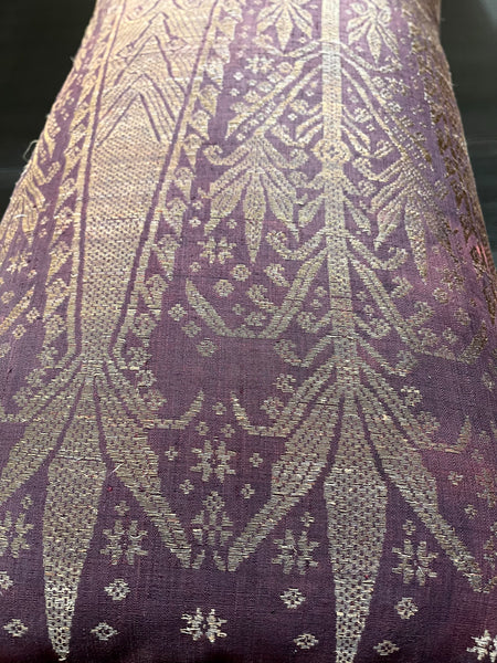 Handmade Cushion Made with Antique Brocaded Silk and Gilt Thread Panel: C19th Sumatra