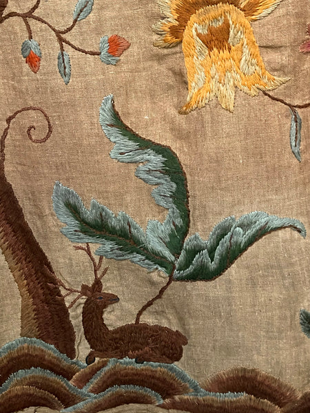 ON HOLD: Arts and Crafts Jacobean Revival Crewelwork Embroidered Tree of Life Wallhanging: C1900