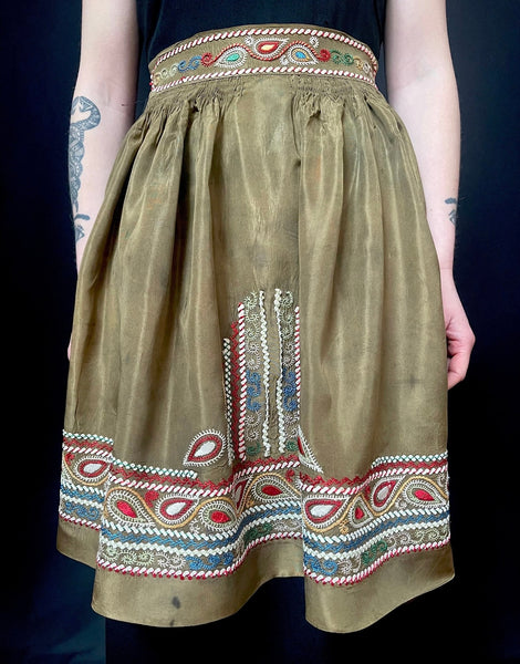 Traditional Folk Costume Silk Embroidered Apron: C1900 Eastern Europe
