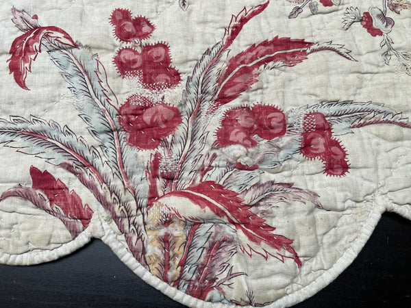 Rare Antique Indiennes Block Print Quilted Panel with Exotic Fruit and Foliage: C18th France
