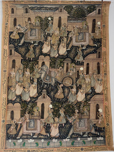 Antique Handpainted Pichawai Temple Wallhanging with Procession Elephants : C1900 India