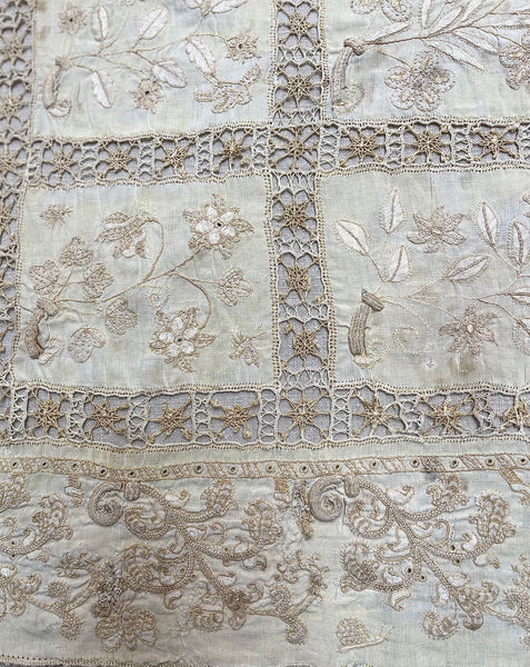 Antique Renaissance Embroidered Early Needlework Lace with Snails Insects Birds: Late C16th early 17th century, Italy