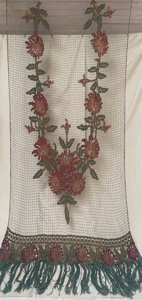 Large Size Art Deco Handmade Crochet Embroidered Wall Hanging: C1920s France