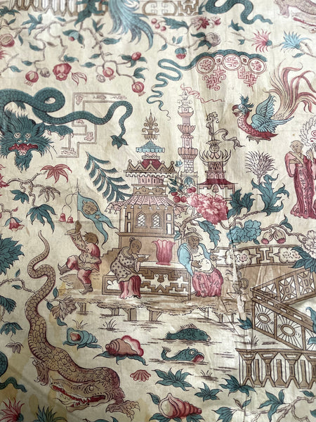 Panel of Georgian Glazed Chintz with Dragons and Exotic Creatures: C1800 England