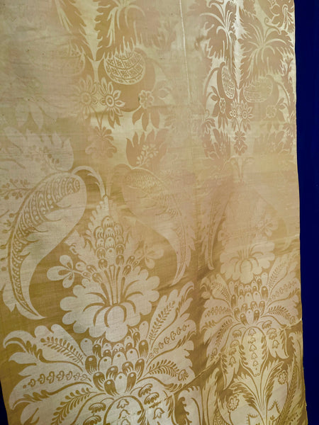 Large Panel Yellow Silk Damask Brocade Handwoven Antique Lyon Museum Worthy: C18th France
