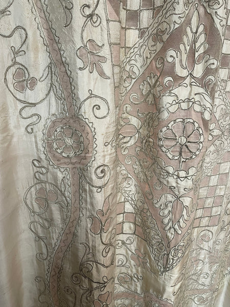 Ottoman Antique Silk Cutwork & Silver Thread Embroidered Bedcover: C1910 Turkey