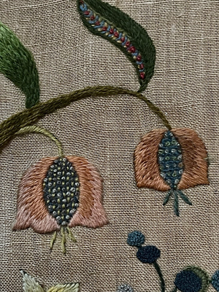 Arts and Crafts Tree of Life Embroidery Jacobean Revival Antique Crewelwork: C1920 Britain