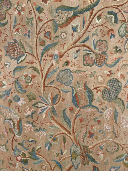 Antique Jacobean Revival Tree of Life Crewelwork Wall Hanging: C1900 Kashmir, India