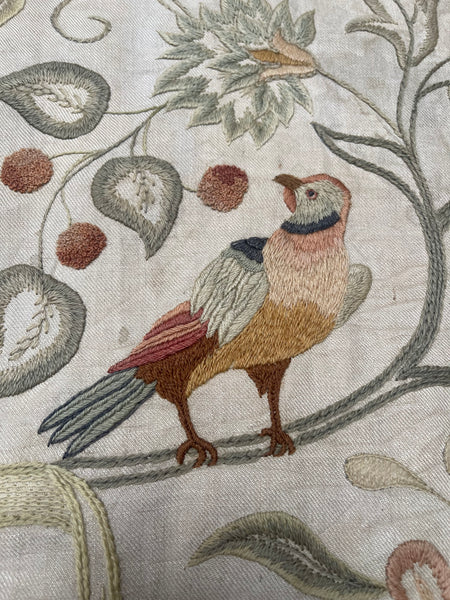 Arts and Crafts Jacobean Revival Embroidery with Flowers and Birds: C1910 Britain