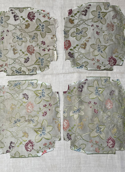 Antique Eighteenth Century Rococo Silk Brocade Panels: C18th Lyon, France