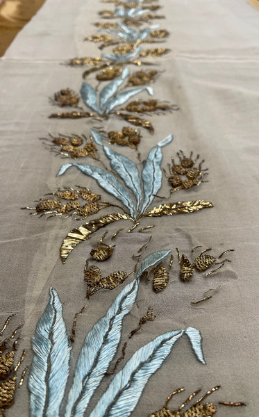 Antique silk and Gold Gilt Embroidered Silk Chiffon C18th France