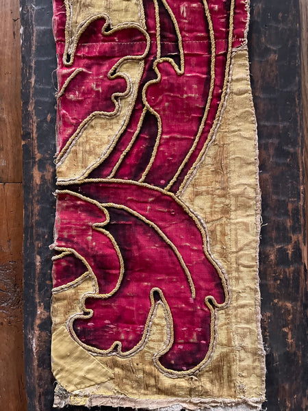 Antique Hand Painted Silk Panel Section of Wing: C17th Italy