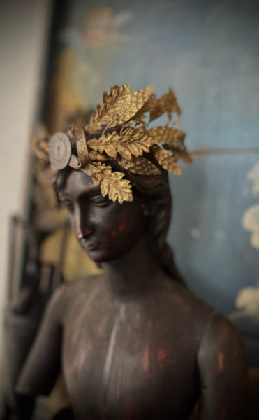 Decorative Gold Gilt Toleware Headdress Laurel & Oak Leaves: C1900 France