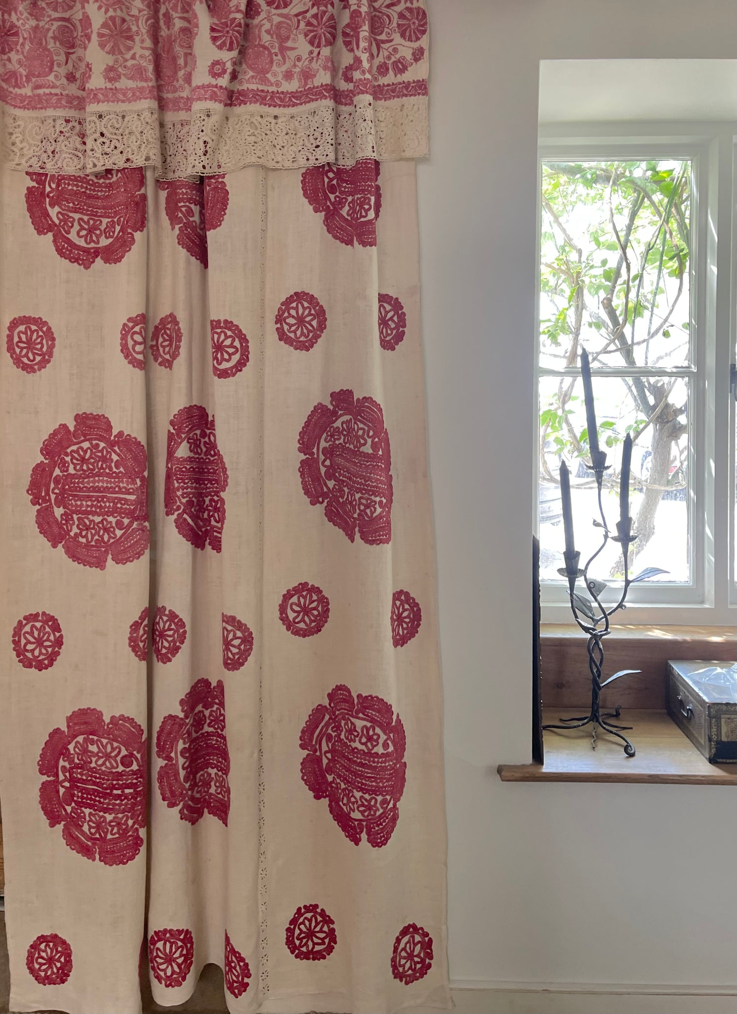 Antique Traditional Folk Embroidered Red and White Embroidered Linen Bedcover: C19th Hungary