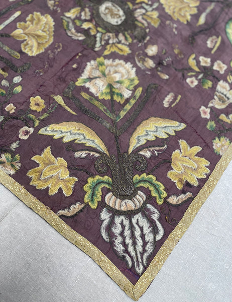 Early Silk and Metal Thread Embroidered Chalice Cover: C17th Europe