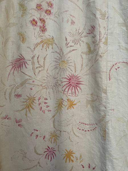 Antique Block Print Chinoiserie Panel Birds Flowers: C1930 France
