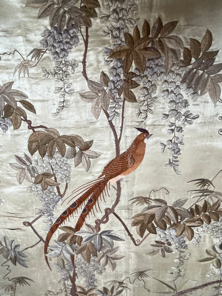 Antique Oval Silk Embroidery with Birds & Butterflies: C19th Qing dynasty, China