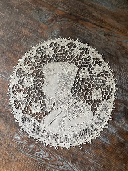 Antique Figurative Bobbin Lace Roundels Kings France: Late C18th Early C19th, Italy